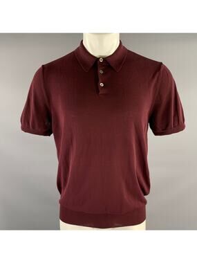 BEAMS Size M Burgundy Knit Cotton Pointed Collar Polo